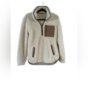 Abercrombie & Fitch Cream Sherpa Pullover with Brown Accents Size Small EUC
